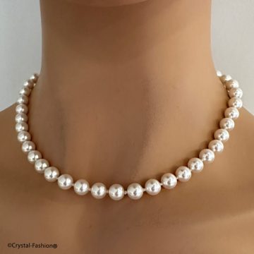 Colier Clasic Perle Swarovski Albe
