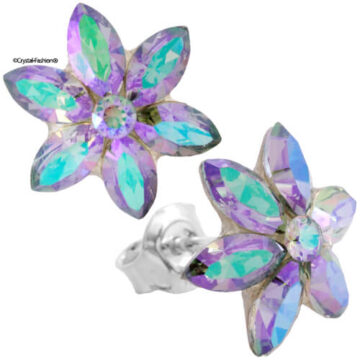 Cercei Argint Floare Mov Swarovski Navette Flower