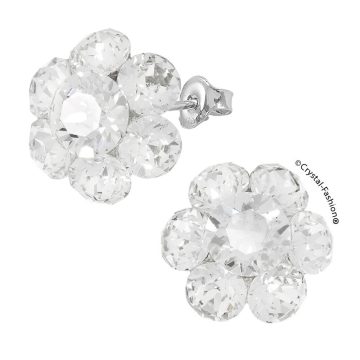 Cercei Argint Floare Cristale Clear