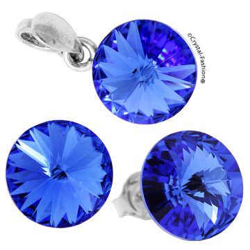 Set Argint Cristal Swarovski Rivoli Albastru