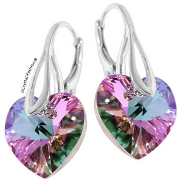 Cercei Argint Swarovski Tortita Inima Roz