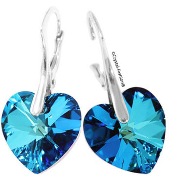 Cercei Swarovski Argint Tortita Inima Albastru