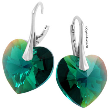 Cercei Argint Tortita Inima Cristale Swarovski Verde
