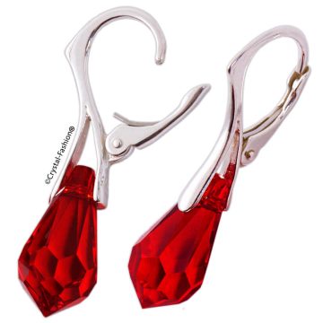 Cercei Argint Tortita Swarovski Lacrima Rosu
