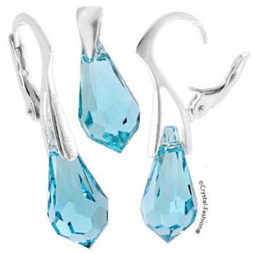 Set Argint Swarovski Cercei Tortita Blue