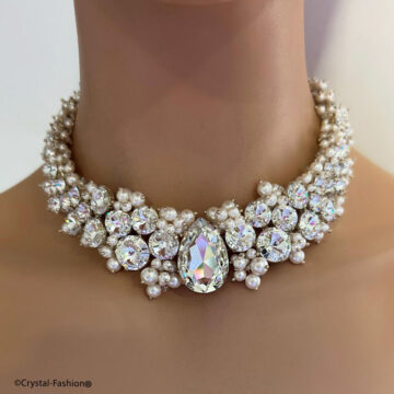 Colier Mireasa Cristale si Perle Swarovski Victory