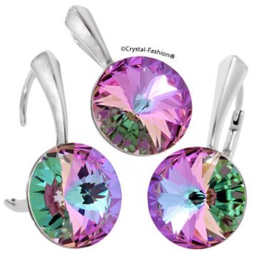 Set Bijuterii Argint Tortita Cristale Swarovski Rivoli Mov