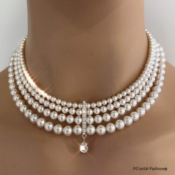 Colier Perle Swarovski 4 randuri Felicity
