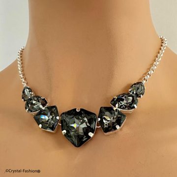 Lant Colier Negru Swarovski Trilliant