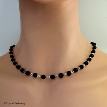 Colier Argint Perle Negre Barbati