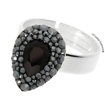 Inel Argint Swarovski Pear Negru