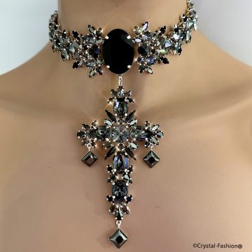 Colier Statement Swarovski Cristale Negre
