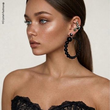 Cercei Perle si Cuff Cristale Negre Swarovski