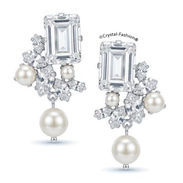 Cercei Swarovski Perla si Cristal Patrat