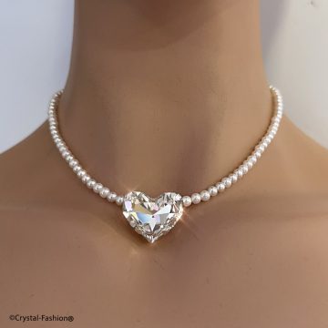 Colier perle si Cristal Inima